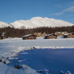 Conic Hill and Loch Lomond Waterfront covered in snow