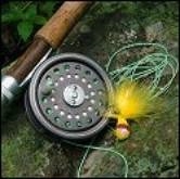 A fishing reel and fly