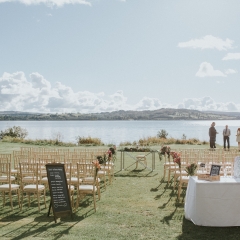 An outdoor wedding set up with views over Loch Lomond
