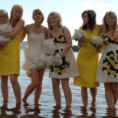 A bride & bridesmaids at a wedding at Loch Lomond Waterfront