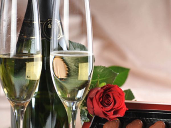 Chocolates, flowers and champagne