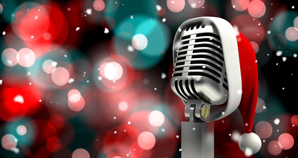 Retro microphone with Christmas background