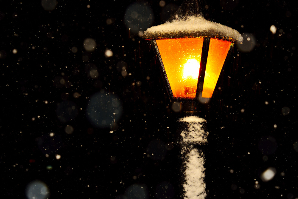 Old fashioned street lamp in the snow