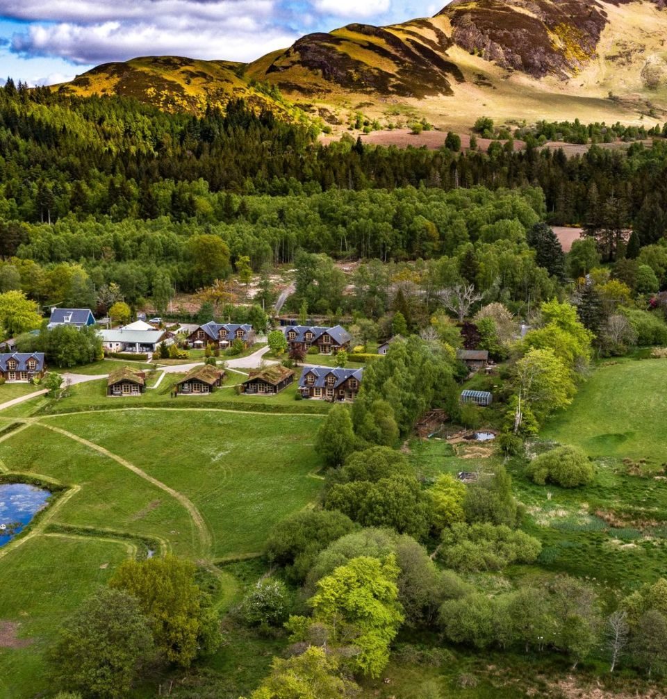 Loch Lomond Waterfront drone photograph of the holiday resort in summer