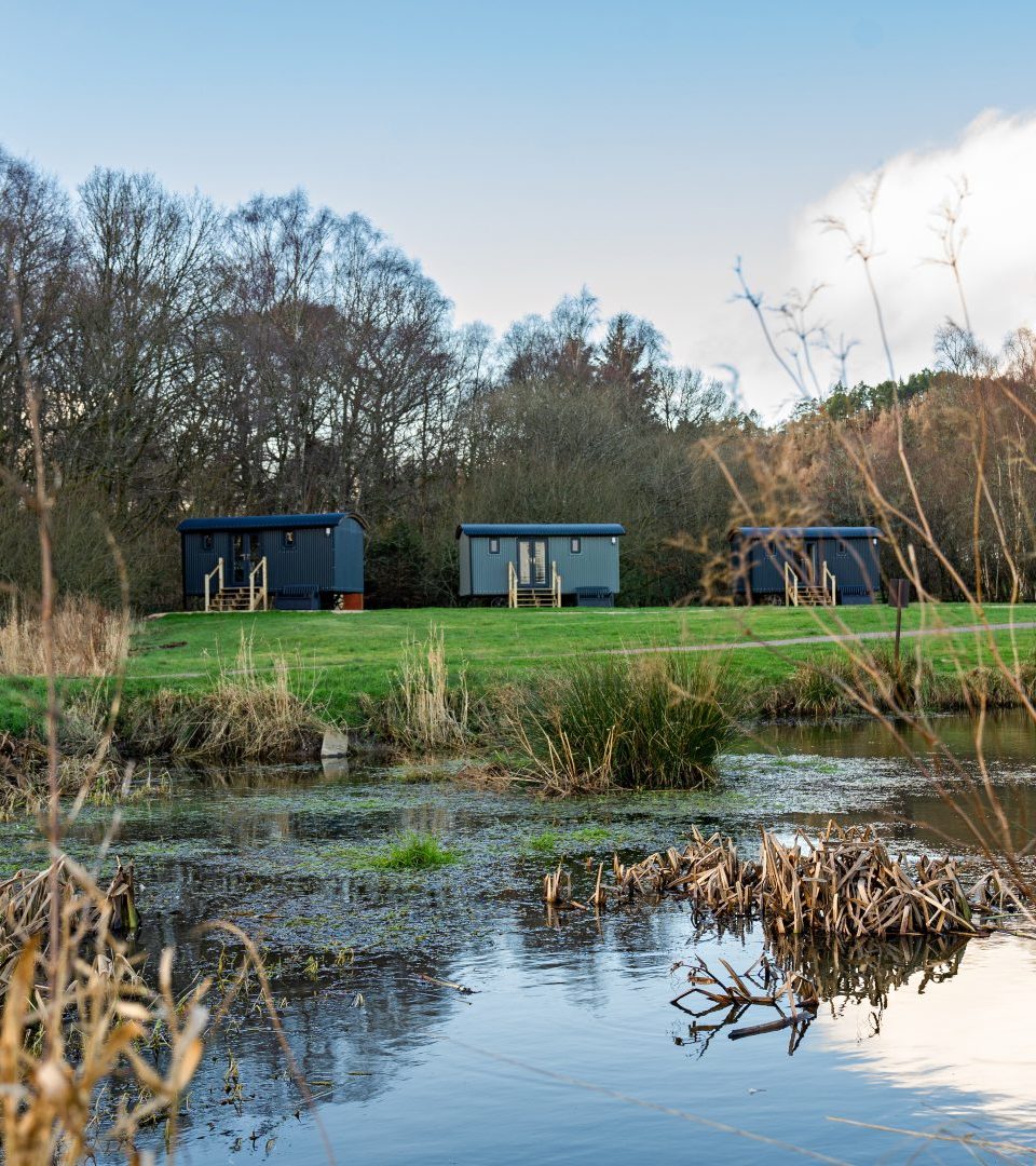The exterior of our glamping pods on Loch Lomond in Winter