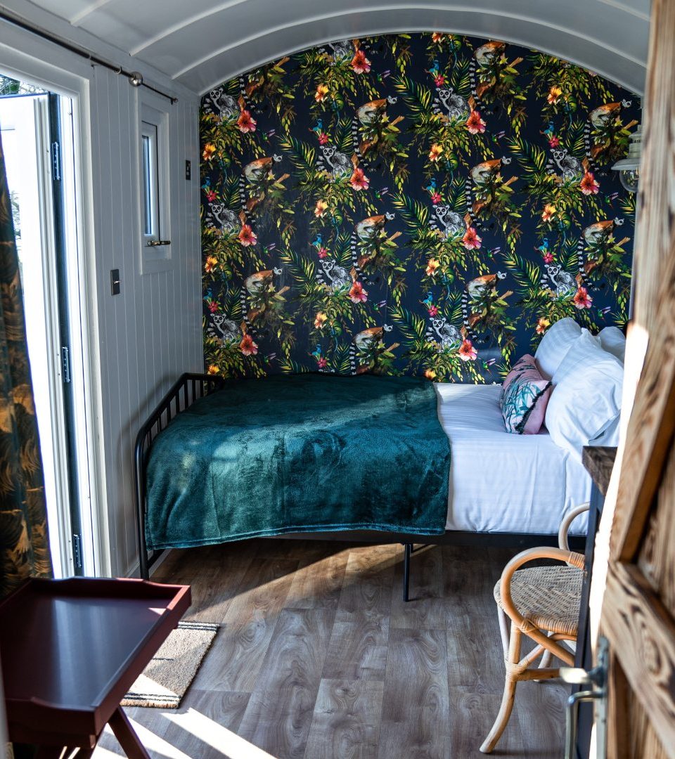 A boutique glamping hut interior on Loch Lomond