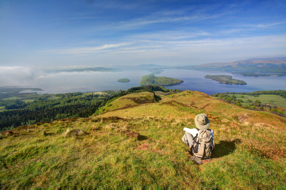 Enjoying spectacular views from Conic Hill, Balmaha