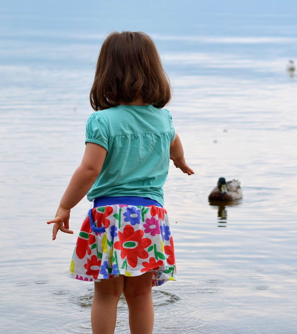 A little girl feeding the ducks on Loch Lomond