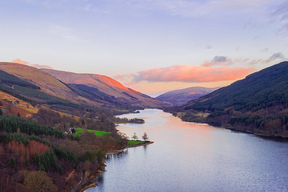 A view of Loch Lomond at sunset.