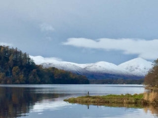 Snowy hills at Loch Lomond Waterfront