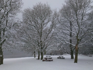 A snowy day at Loch Lomond Waterfront