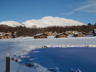 Conic Hill and Loch Lomond Waterfront covered in snow