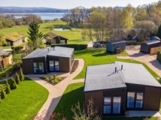 An aerial views of Studio Lodges at Loch Lomond Waterfront